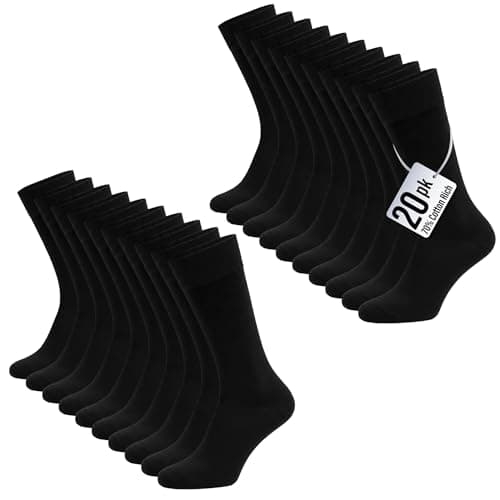 20PK Mens Black Ankle Socks - UK 9-11/EU 43-45 - Black