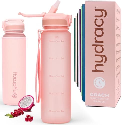 Hydracy Motivational Water Bottle with Time Marker and Straw Lid 1 L