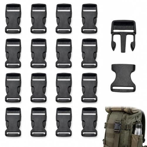 Livawnd 16 pieces of 20mm wide webbing buckles, black plastic replacement buckles, suitable for buckle maintenance luggage belt fasteners.
