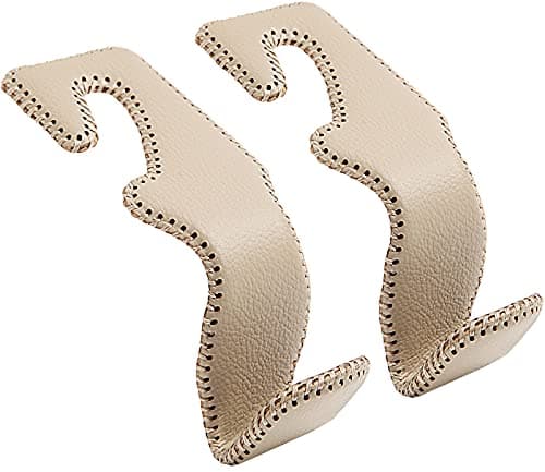TISOHUGO Car Purse Hook, Back Seat Headrest Genuine Leather Hangers Durable Vehicle Organizer Accessory for Hanging Grocery Bags, 2 Pack, Beige