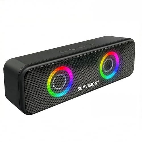 Sumvision Tekuno Portable Bluetooth Speaker True Wireless Stereo Speakers Chroma LED 24Hr 1200mAh Long Life Battery Bluetooth 5.3 USB C Fast Charge Enhance Bass Drop Protect UK Design UK Tech Support