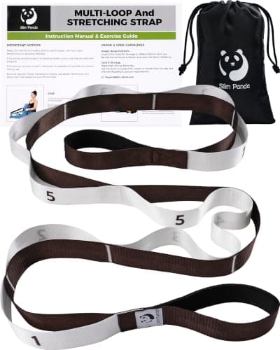 Slim Panda Yoga Strap with 12 Loops for Stretching, Non-Elastic Stretch Belt for Physiotherapy Pilates, Leg Stretcher Band for Flexibility, 220 x 3.8cm