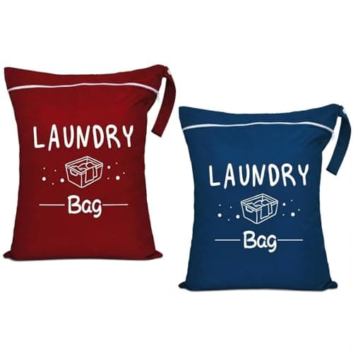 2 Pcs Large Travel Laundry Bags 55X45CM, Waterproof Washing Bags for Laundry with Zipper & Handle, Reusable Dirty Clothes Bag for Travel, Gym, Camping, Dorm, Swimming Pool (Claret-Navy Blue)