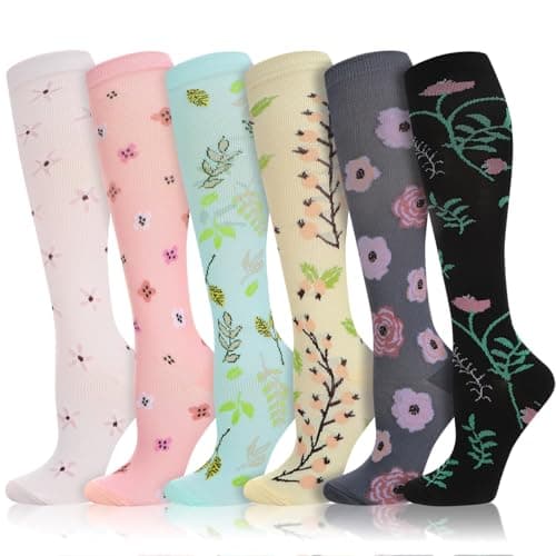 6 Pairs Compression Socks for Women, Floral Flight Pressure Socks, L-XL