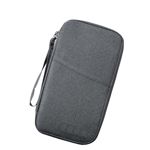 Passport Holder Travel Wallet, Large Capacity Travel Document Holder, RFID Blocking Waterproof Portable Travel Wallet Organiser for Cash Passport ID Card Credit Cards Flight Ticket Pen (Light Grey)