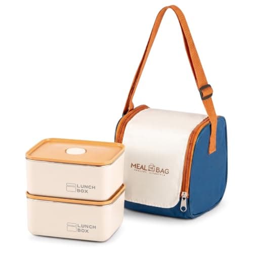 BREEZENEST Stainless Steel Lunch Box Set 2 Bento Food Containers with Lids Leak Proof Insulated Lunch Bag Reusable Stackable Meal Prep Container for Work Travel Picnic Lunch Storage Solution