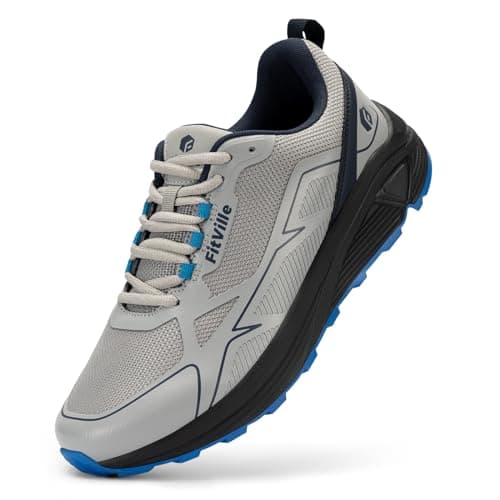FitVille Wide Fit Mens Trail Running Shoes, Silver Gray, 9 Wide