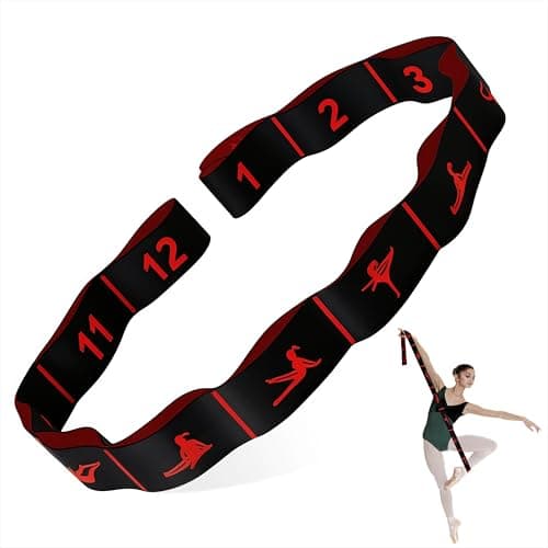 Resistance Bands, Long Fabric Stretch Strap Elastic Yoga Stretching Strap Multi-Loop for Physical Therapy, Pilates, Yoga, Dance & Gymnastics Exercise and Flexible Pilates 12 Loops (Black red)