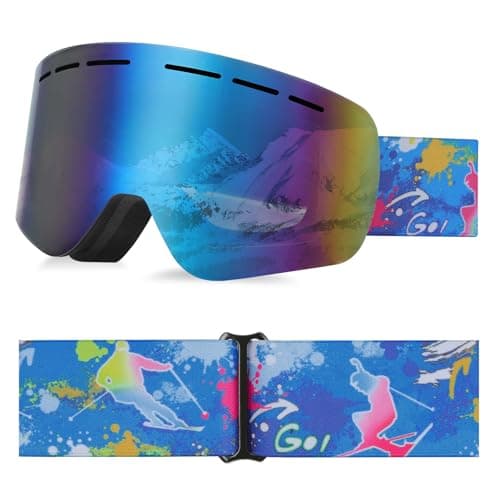 YooxArmor OTG Kids Ski Goggles,Anti fog Skiing Snowboard Goggles with Double Lenses for Children 6-14 Years,100% UV 400 Protection for Boys Girls,Helmet Compatible