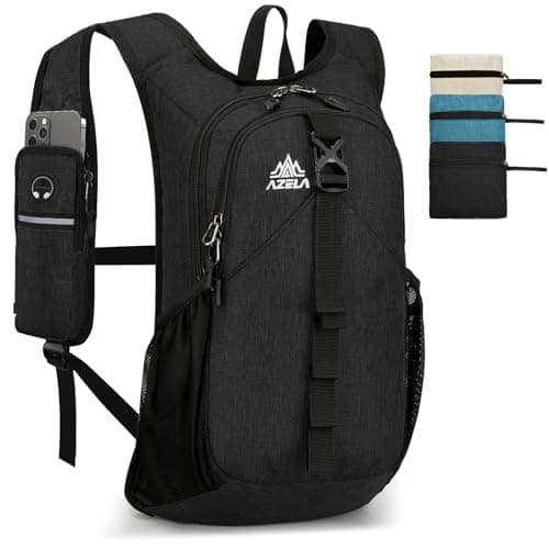 Outplea 15L Foldable Hiking Backpack Men Women, Small Ultralight Casual Daypack with Phone Holder for Outdoor Walking Travel, Black
