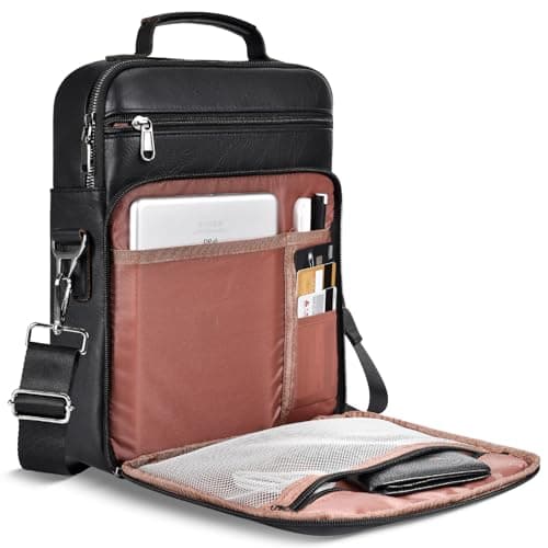 12.9-13 Inch iPad Leather Bag for 2026 2025 13 inch iPad Pro M4 & iPad Air M4 M3 with Magic Keyboard, iPad Pro 12.9, Travel Shoulder Carrying Sleeve Case Handle Bag, Black