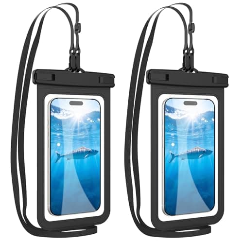 HopMore 2 Pack Waterproof Phone Pouch with Adjustable Lanyard Up to 7.2", IPX8 Universal Underwater Phone Case Dry Bag for iPhone 17 16 15 14 13 12 11 Pro, Samsung S25 S24 A56 A36 A16 - Black