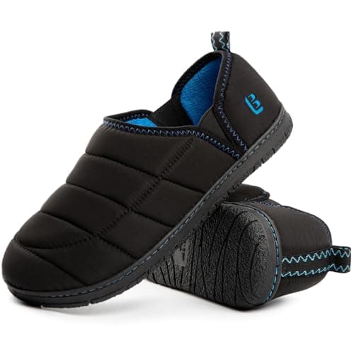 LongBay Men's Two-Tone Slippers Cushy Memory Foam Indoor/Outdoor, Black, 12