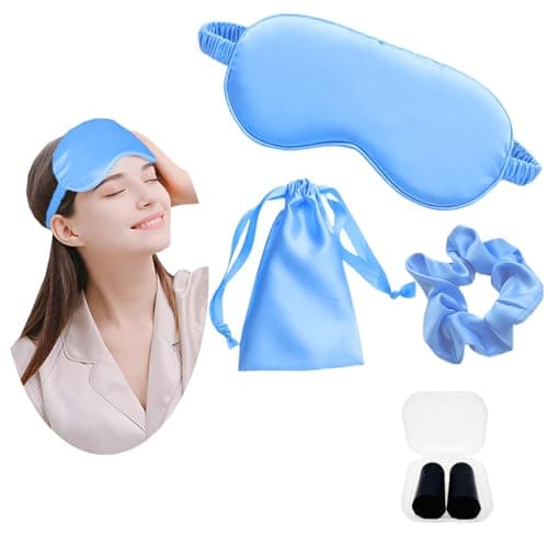 JK Home Plain Satin Sleep Eye Mask Set with Scrunchie Earplugs Storage Bag