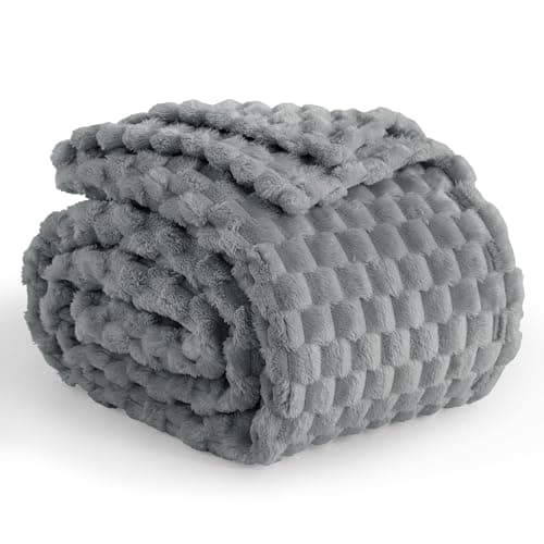 Aisbo Grey Throws Blankets for Sofa - Single Fleece Fluffy Bed Throws for Sofas, Soft Warm Fuzzy Blanket for Couch, 130x150 cm Gray