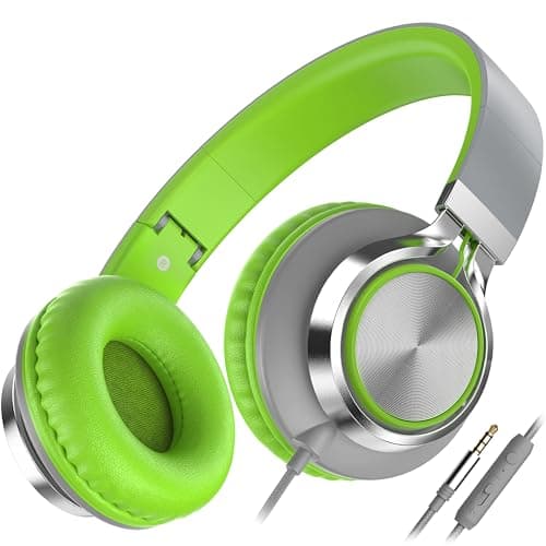 Ailihen C8 Foldable Headphones with Mic and Volume Control, Grey Green