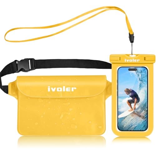 ivoler [2 Pack Waterproof Phone Case & Pouch Set, IPX8 Dry Bag with Waist Strap for Beach, Swimming, Kayaking, Fits iPhone 17 16 15 Pro Max, Samsung S26 S25 Ultra, Up to 7.0" - Beige