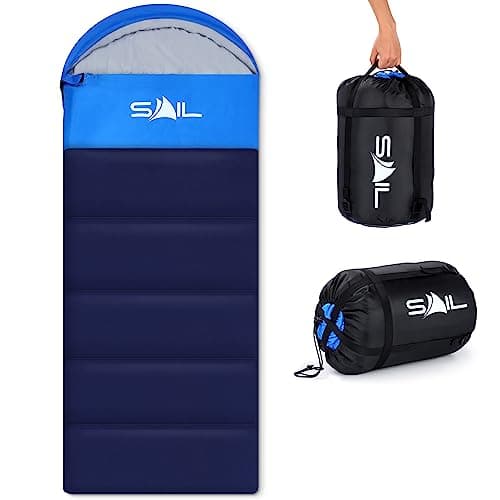 SAIL 3 Season Sleeping Bag for Kids & Adults - Extra Wide, 250GSM Lightweight & Waterproof - Large XL Sleeping Bag for Camping, Indoor & Outdoor, Hiking & Backpacking - Blue