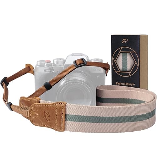 Padwa Lifestyle Stripe Camera Strap -Double Layer Crazy Horse Cowhide End,1.5" Wide Pure Cotton Woven Camera Straps,Adjustable Neck Shoulder Strap for All DSLR Cameras,Gift for Photographers