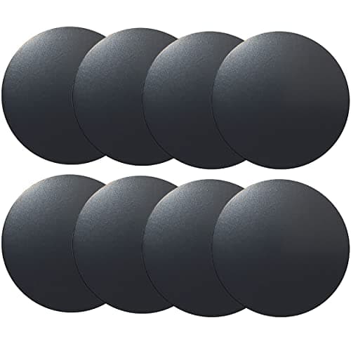 Replacement Metal Plates Set for Magnetic Car Phone Holders, Wall & Air Vent Mounts, Cases, Magnets. Kit of 8 Black Round Iron Discs Without Holes. 3M Adhesive Backing. Matte Steel Sheets 8 Pack