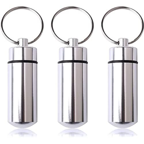 3 Pack Waterproof Aluminum Pill Box Keychain, Small Pill Case Silver