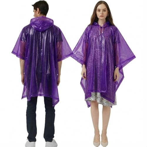 UPSEN Rain Ponchos for Adults, 2 Pcs Reusable Raincoats Coats Jackets Emergency for Women Men with Hood, Purple