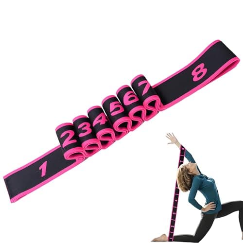Stretching Yoga Band, An Adult Resistance Band for Gymnastics, Yoga, and Latin Training, Equipped with 8 Adjustable Loop Elastic Fabric Bands for Physical Therapy, Pilates, Dance, and Fitness (Pink)