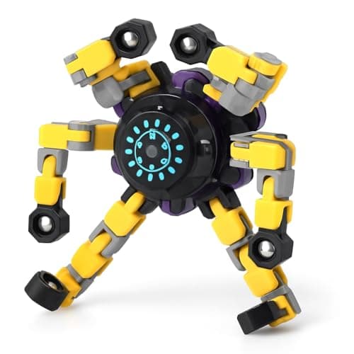 Ranzah Sensory Fidget Hand Spinner ADHD Stress Relief Transformable Robot Fingertip Fun Creative Travel Toy for Kids Teens Adults Mechanical Gyro Birthday Gift (Yellow)