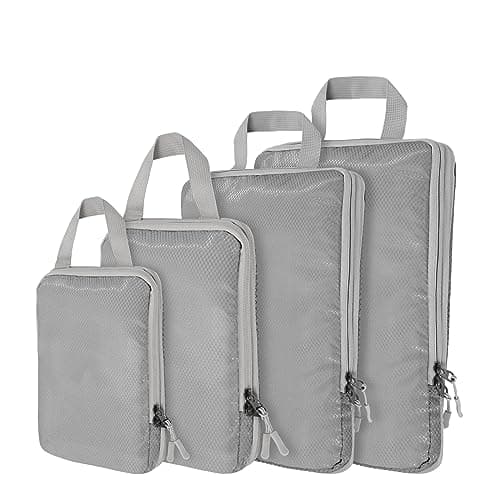 Compression Packing Cubes,4 Set Ultralight Packing Cubes for Carry on Suitcase, Travel Packing Essentials for Suitcase Organizer Bags Set, Durable Travel cubes for Luggage (Set of 4, Grey)