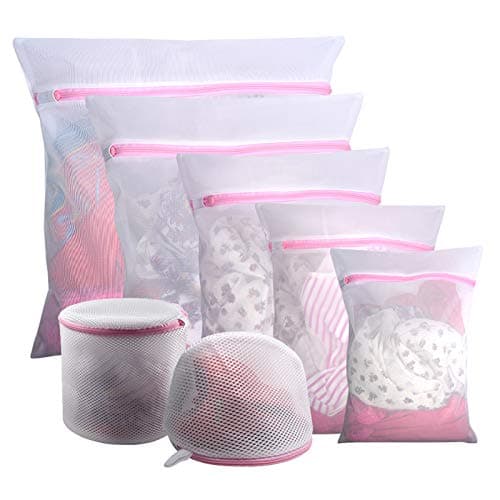 Gogooda 7PCS Mesh Laundry Bags, Reuse Durable Washing Machine Bag for Delicates Blouse, Hosiery, Underwear, Bra, Lingerie and Baby Clothes(XXL, XL, L, M, S, 2 Bra Bags)