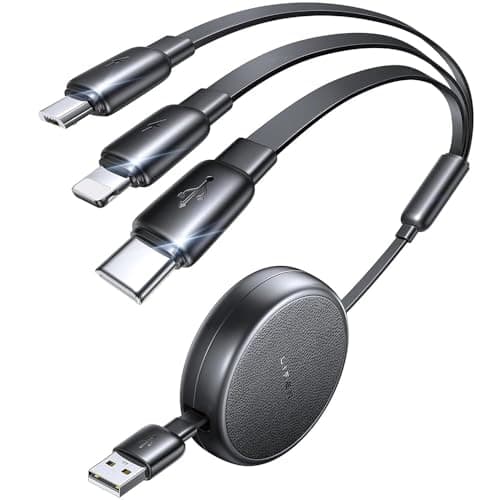 LISEN 3 in 1 Multi Charger Cable Retractable USB to C/Lighting/Micro Cable