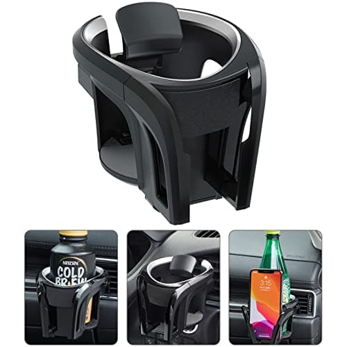 Tawveml Car Cup Holder Mount, 2 in 1 Adjustable Smart Phone Mount Bracket Stand Cradle Car Air Vent Cup Holder for Hot Drinks Compatible with Most Vehicles (Silver&Black)