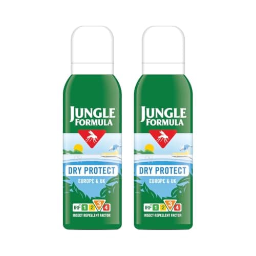 Jungle Formula Dry Protect Insect Repellent Spray Twin Pack 2 x 125ml | Up to 6 Hours Protection Against Mosquitoes & Midges | Non-Greasy Bug Spray with Light Fragrance | Travel & Outdoor Protection