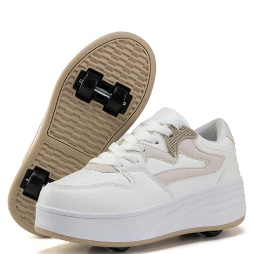 Roller Skate Shoes for Women Girls Sneakers with Detachable Wheels Sport Shoe Suitable for Halloween Christmas Birthday Party Gifts Khaki