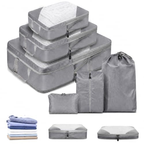 MOLICRAIN Compression Packing Cubes for Suitcase, 6 PCS Ultralight Travel Organiser Packing Bags, Extensible Luggage Organiser, Suitcase Organizer, Packing Cubes for Cabin Luggage(Grey)