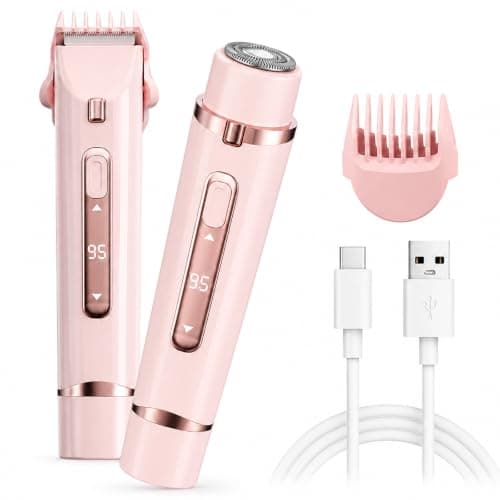 Bikini Trimmer Women - 2 in 1 Pink Electric Razor for Women & Men - USB-C Travel Lady Shaver Washable - Dual Head Body Hair Trimmer for Shaving Pubic Hair, Legs, Underarms, Lip, Face, Intimate Area