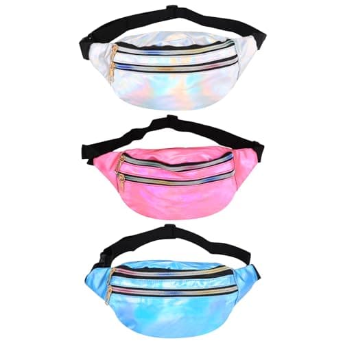 3 Pcs Holographic Bum Bags - Waterproof Fanny Packs for Women & Men