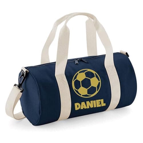 Personalised Football Ball Barrel Bag Sports Holdall for Boys & Girls, 12L Durable Gym Bag Training Kit Bag, 20x20x40cm Stylish Sports Equipment Storage - Navy