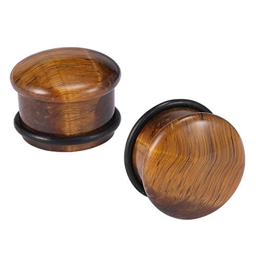 ZeSen Jewelry Tiger Eye Natural Stone Brown Ear Plugs Single Flare Ear Gauges Expander with O-Ring Body Piercing (Gauge=0g(8mm))