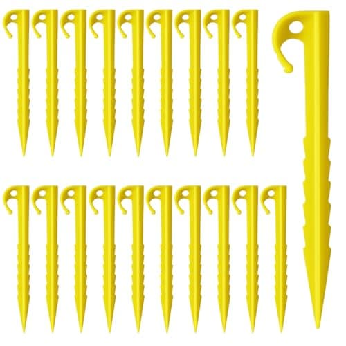 20-Piece Plastic Tent Stakes, Durable Camping Pegs with Spiral Design for Secure Ground Anchoring, Ideal for Tents, Canopies, and Outdoor Use