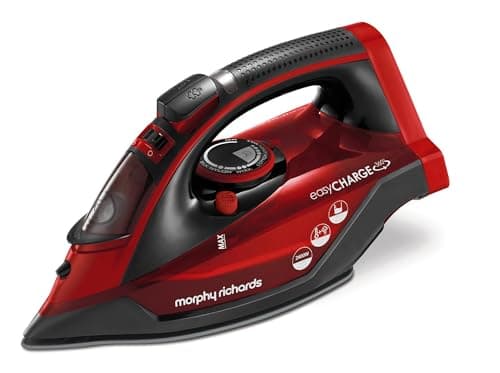 Morphy Richards EasyCHARGE Cordless Steam Iron, Non Stick Ceramic Soleplate, 130g Boost, 30g Output, 350ml Water Tank, Anti Drip and Scale, Auto Shut-off, 2.5m Cord, 2400W, Red, 303250