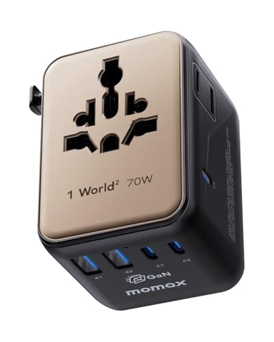 MOMAX Universal Travel Adapter 70W GaN, Travel Plug Adapter for UK/EU/AU/US