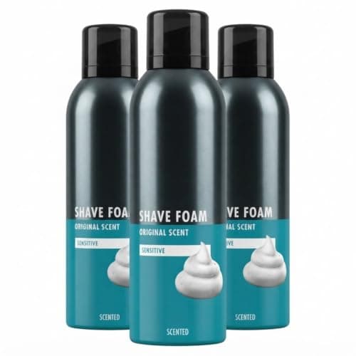 3 x 200ml Men’s Shaving Foam Mousse Sensitive Skin | Gentle Moisturising Shaving Cream for Clean, Comfortable & Irritation-Free Grooming | Smooth Face & Body Shave with Soft Aftershave Feel Multipack