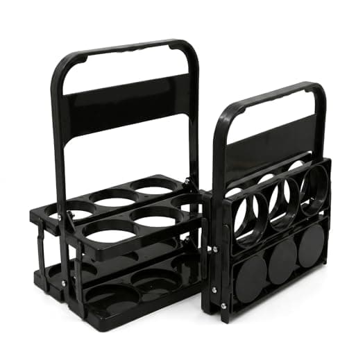 HOMAVEL Foldable Beer Carrier Plastic - Black Drink Caddy 6 Bottle Holder Basket for Delivery Rack, Sports Water Bottles, Camping & Parties - Sturdy PP Material with Steel Screws