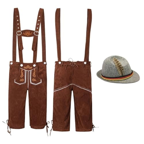 Men's Costume Trousers Short with Braces Oktoberfest Set Bavarian Costume Fashion Beer Festival Outfit with Alpine Hut Hat Cosplay Traditional Fancy Dress Costume Party Marquee Tent Festival Alcohol