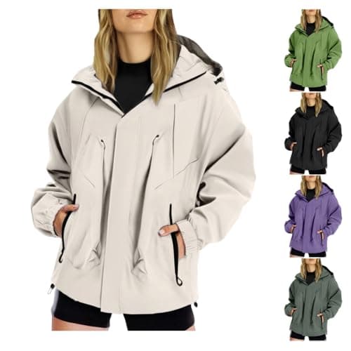 Womens Lightweight Waterproof Jacket, Casual Outdoor Raincoats with Hooded, Breathable Zip Up Softshell Jackets with Pockets, for Spring Fall Winter
