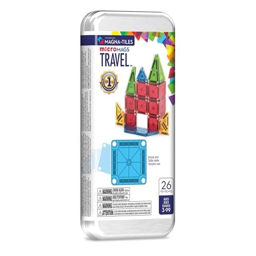 Magna-Tiles microMAGS 26-Piece Travel Magnetic Construction Set – Bold Colors, The Original Magnetic Building Brand