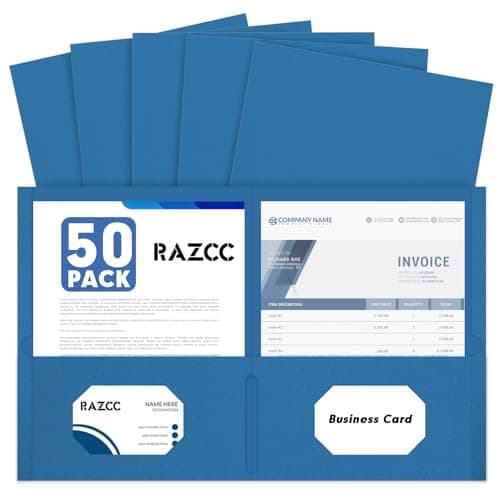 Two Pocket Folders, RAZCC 50 Pack 2Pocket Folders Fit Letter Size Paper, Paper Folders with Pockets for School Office Business Home, Navy Blue