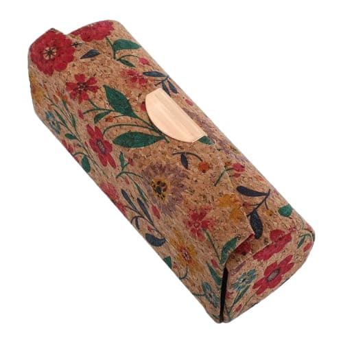 Lipstick Case Holder Travel Storage, Cork Brown Vintage with Mirror