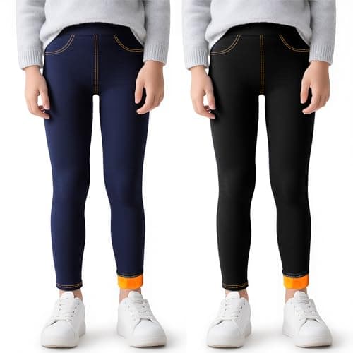 Baogaier Girls Leggings Lined Thermal Jeans-Look, Pack of 2, 4-5 Years